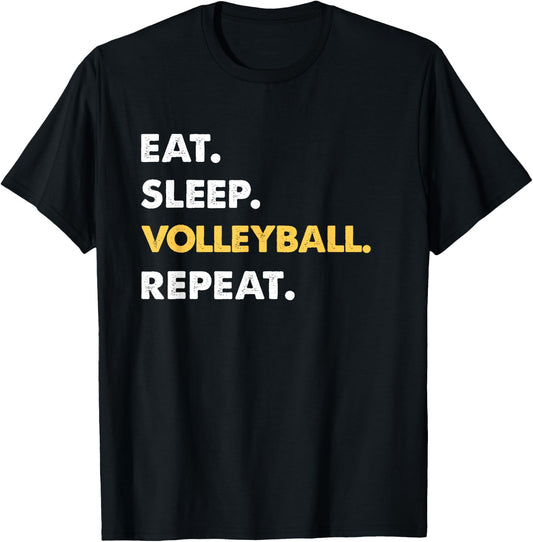 Funny Volleyball Apparel Eat Sleep Volleyball Repeat T-Shirt - T-Shirt | Black