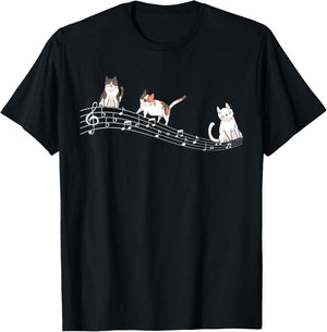 Cute Cat Kitty Playing Music Note Clef Gift Cat Music Notes T-Shirt - T-Shirt | Black