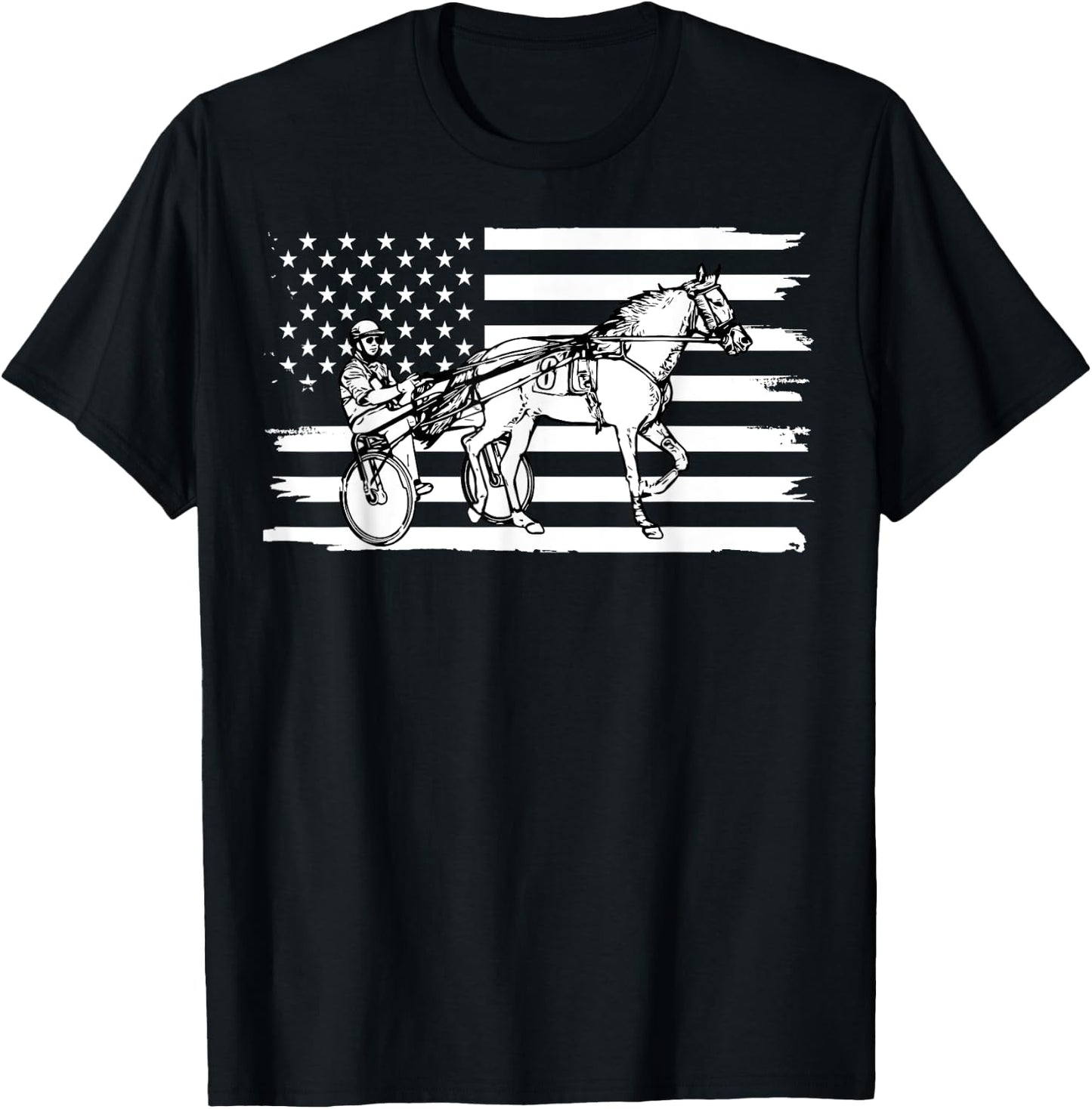 Harness Racing American Flag, Horse Harness Racing Women Kids Men T-Shirt - T-Shirt | Black