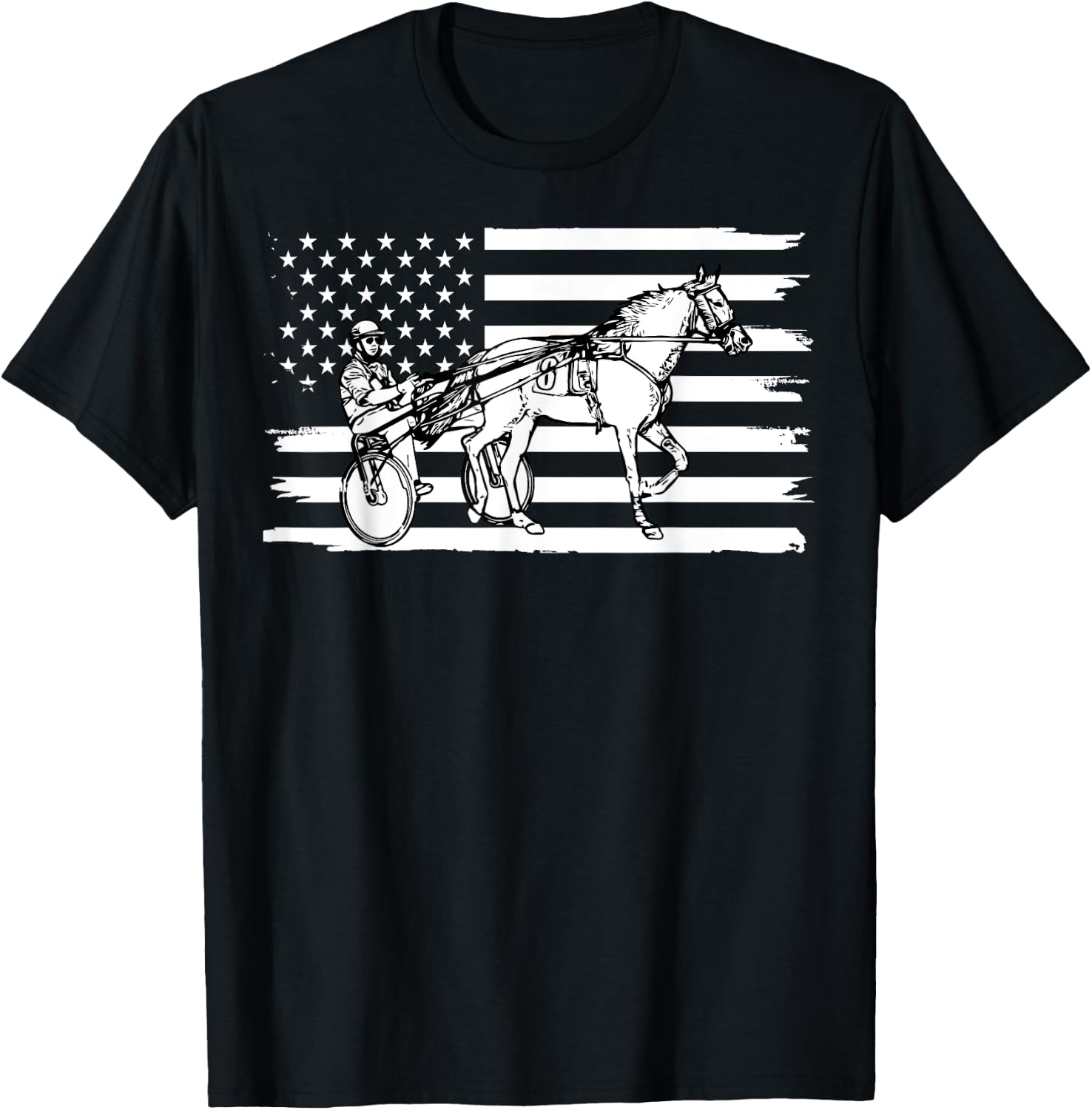 Harness Racing American Flag, Horse Harness Racing Women Kids Men T-Shirt - T-Shirt | Black