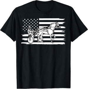 Harness Racing American Flag, Horse Harness Racing Women Kids Men T-Shirt - T-Shirt | Black
