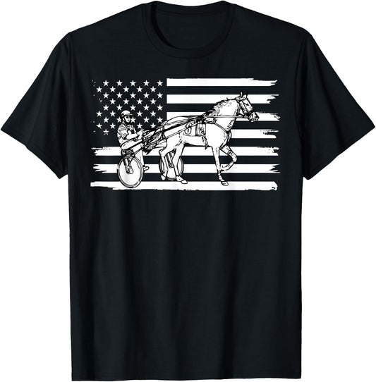 Harness Racing American Flag, Horse Harness Racing Women Kids Men T-Shirt - T-Shirt | Black