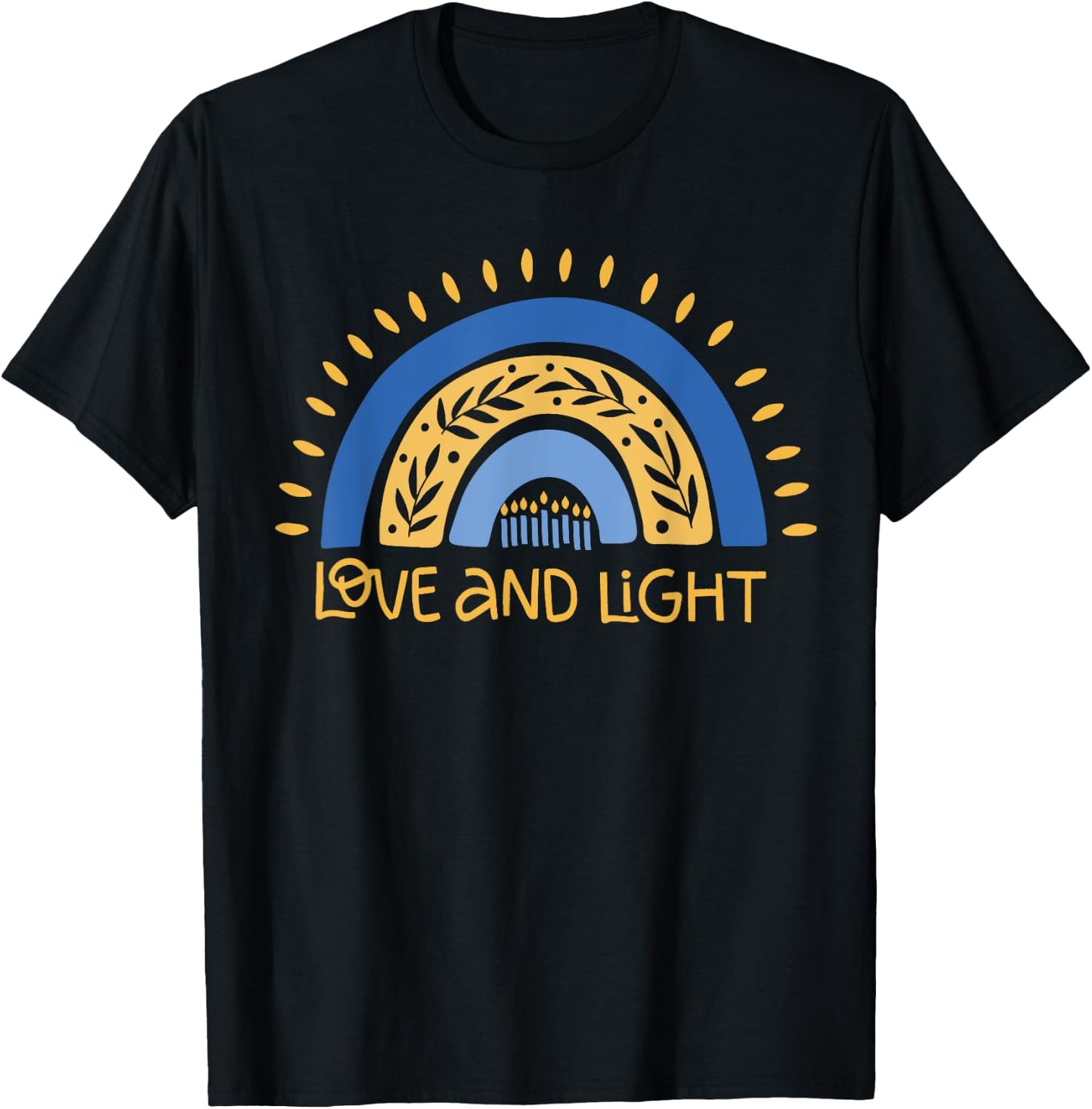 Vintage Love and Light Rainbow Hanukkah T-Shirt - T-Shirt | Black