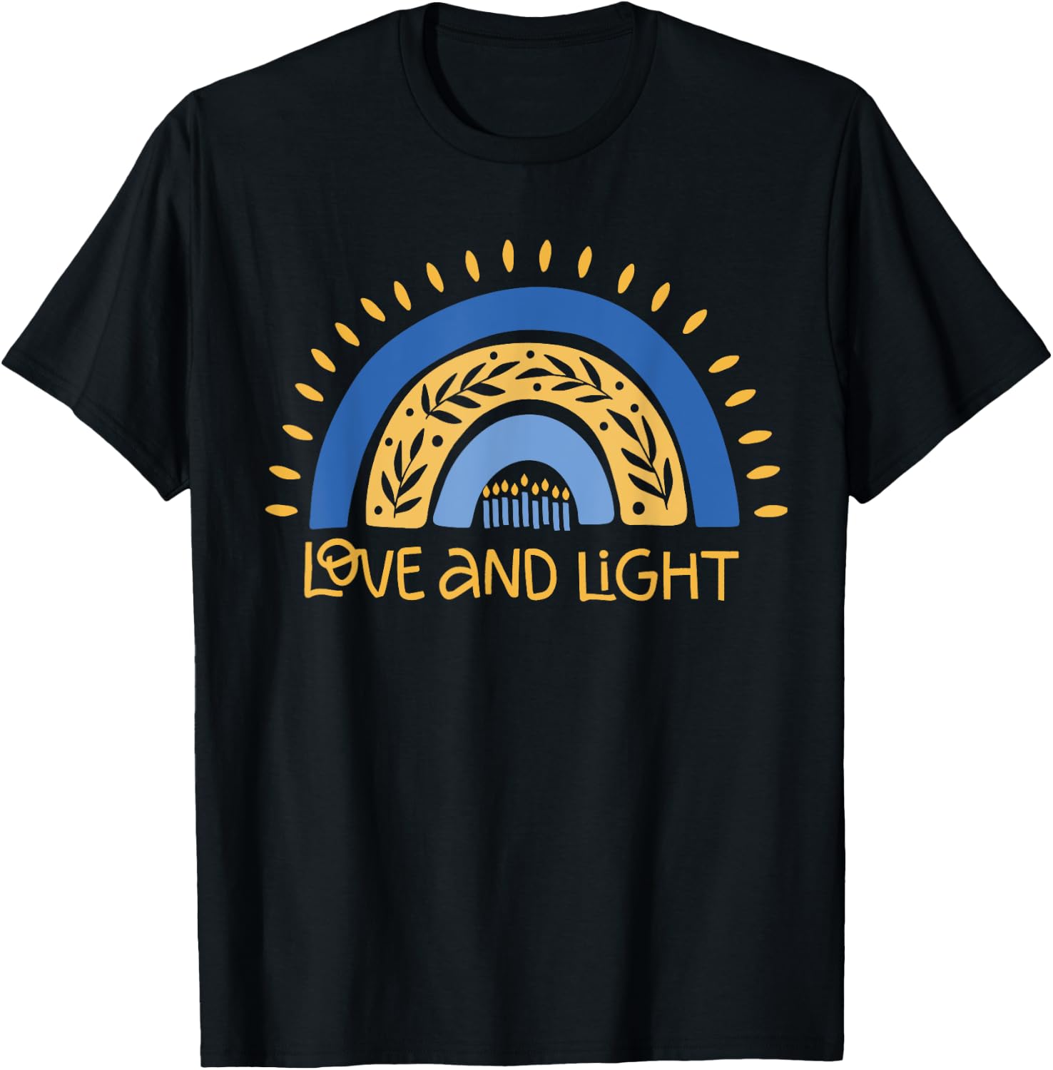 Vintage Love and Light Rainbow Hanukkah T-Shirt - T-Shirt | Black