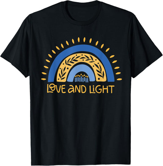 Vintage Love and Light Rainbow Hanukkah T-Shirt - T-Shirt | Black