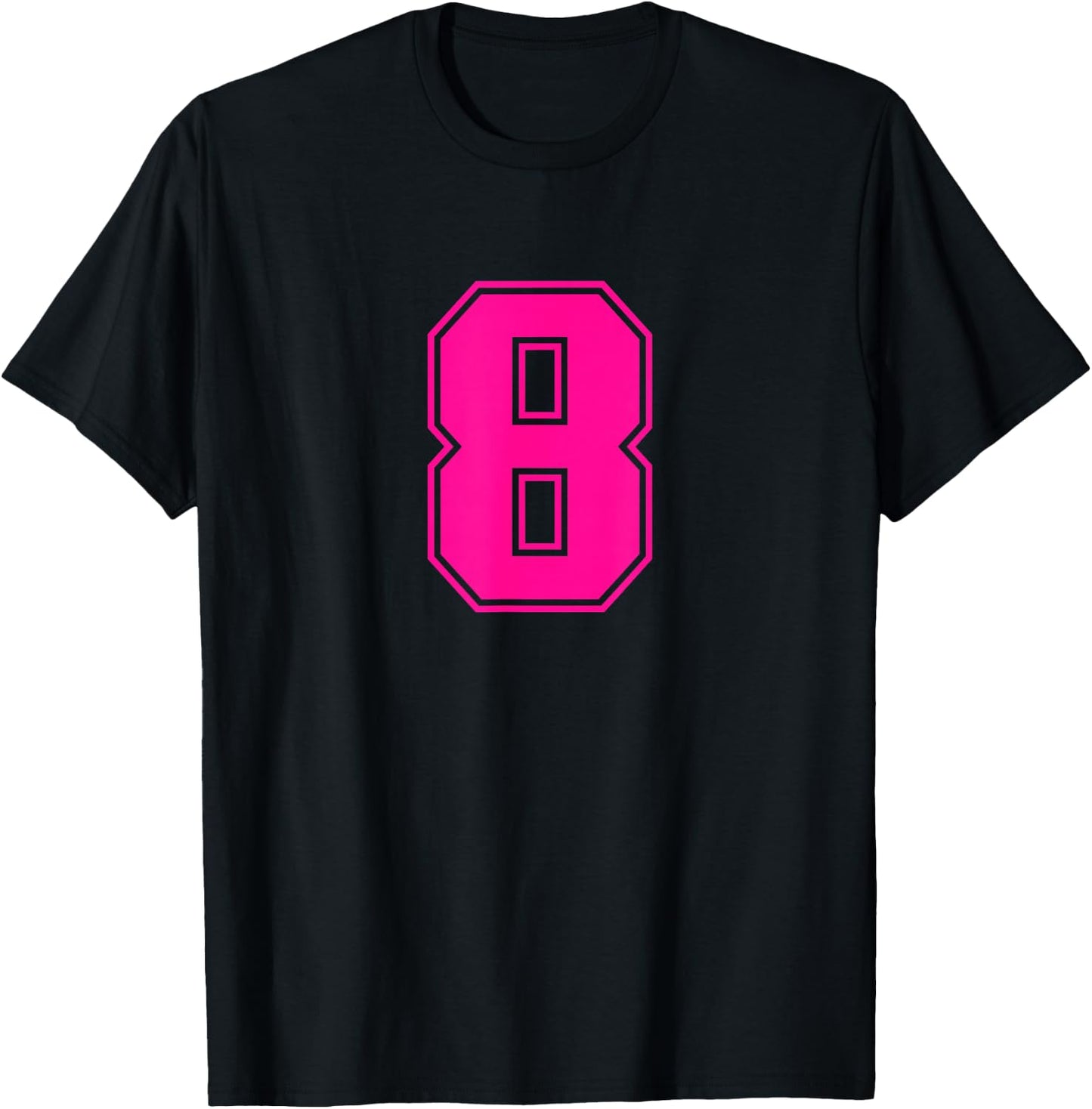 Number 8 Pink Sports Team T-Shirt - T-Shirt | Black