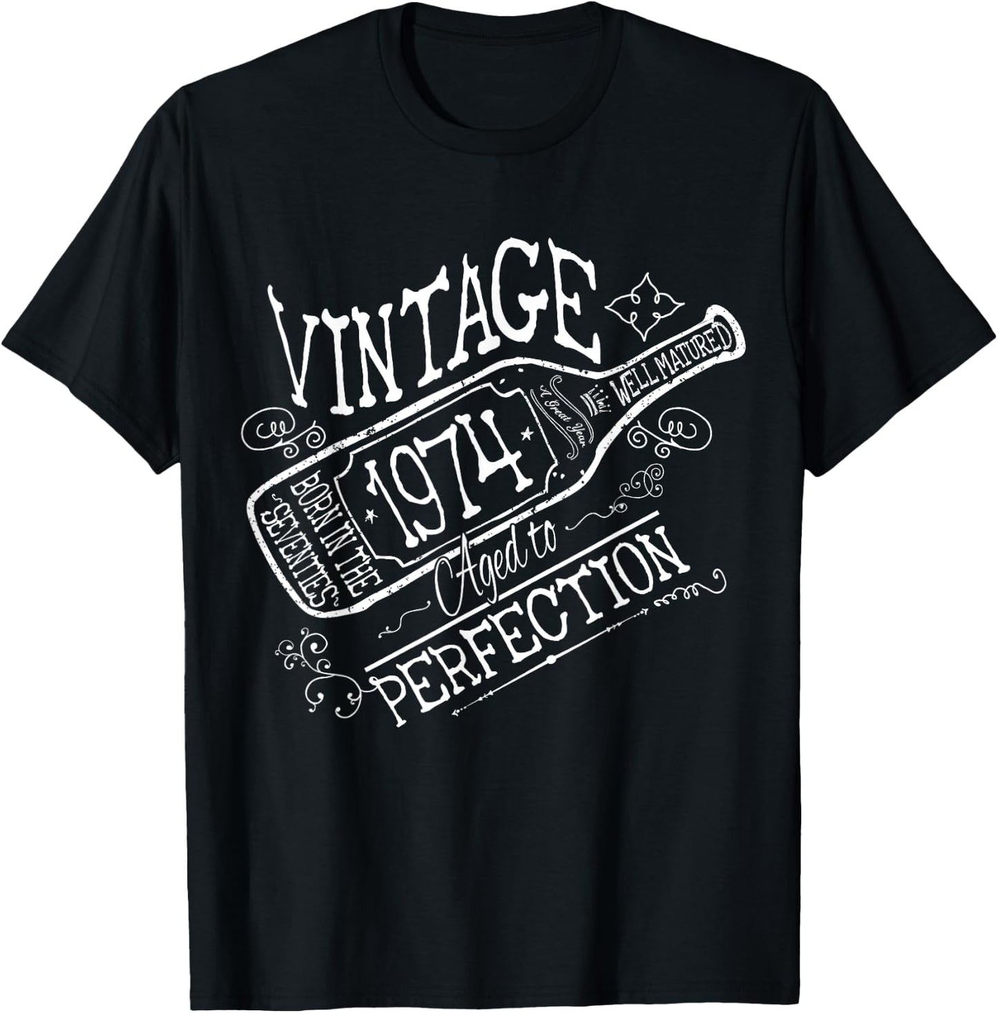 1974 Birthday Wine Lovers Vintage Born in the Seventies T-Shirt - T-Shirt | Black