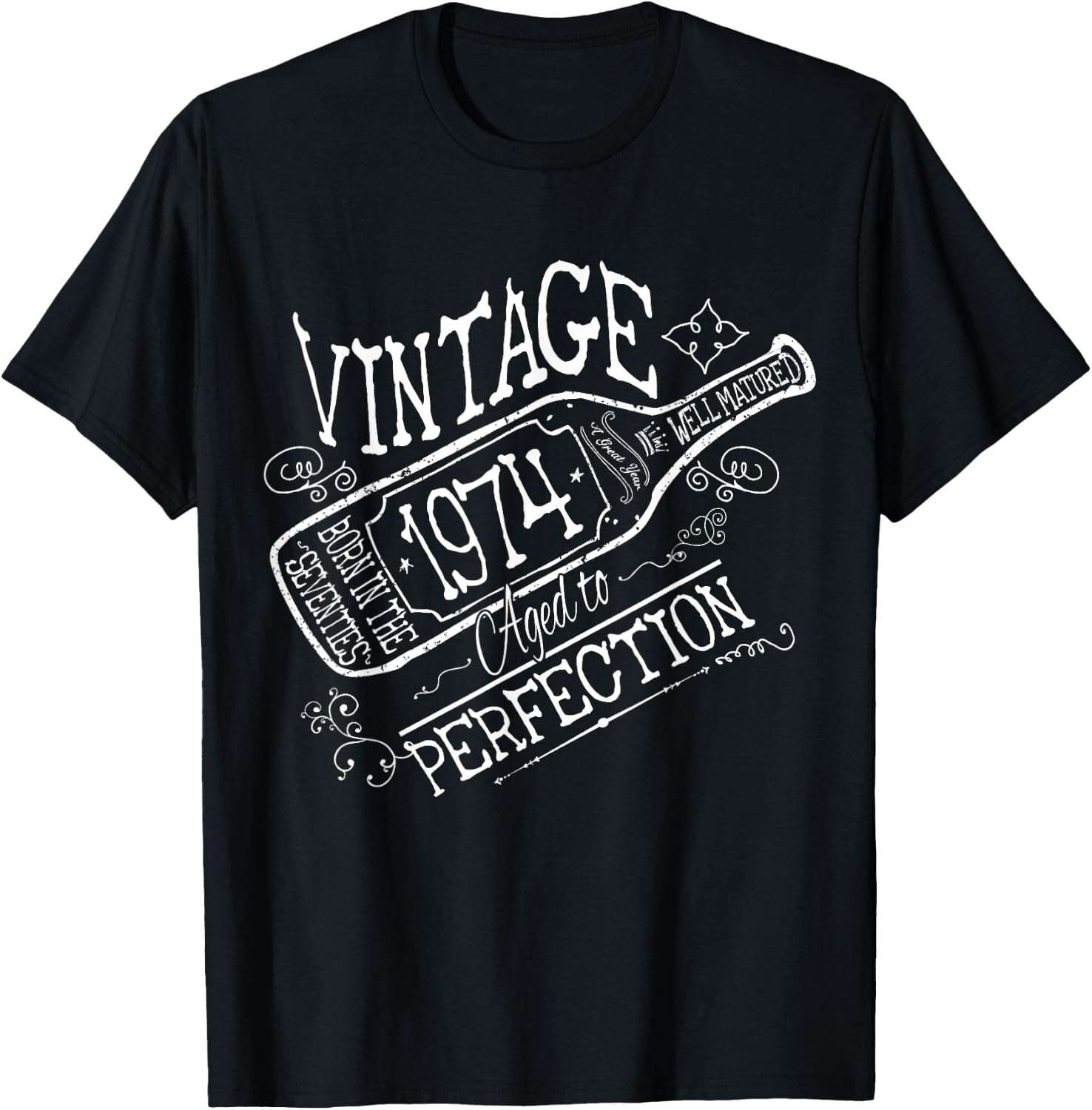 1974 Birthday Wine Lovers Vintage Born in the Seventies T-Shirt - T-Shirt | Black
