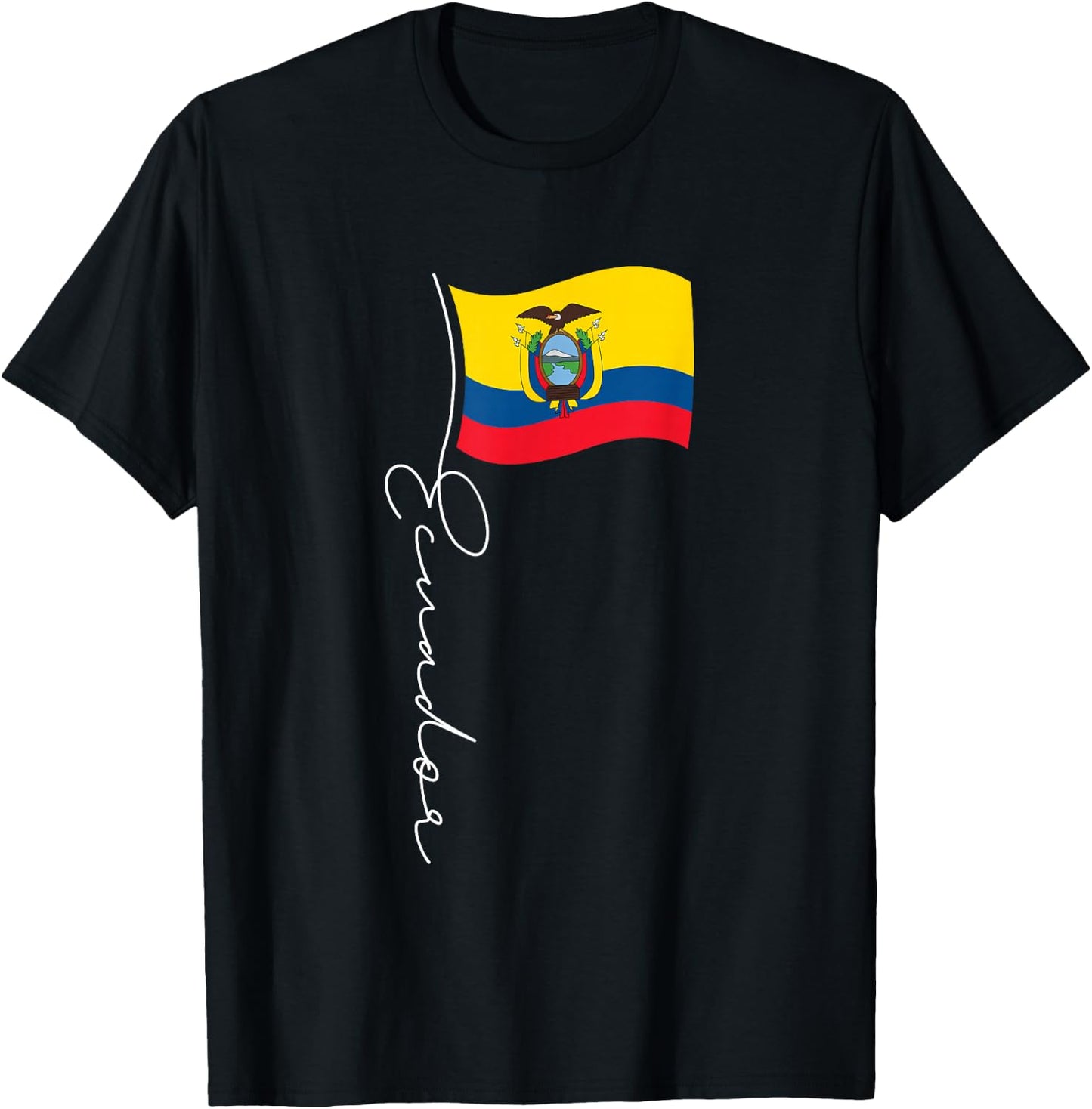 Ecuador Signature Flag Pole - Patriotic Ecuadorian Flag T-Shirt - T-Shirt | Black