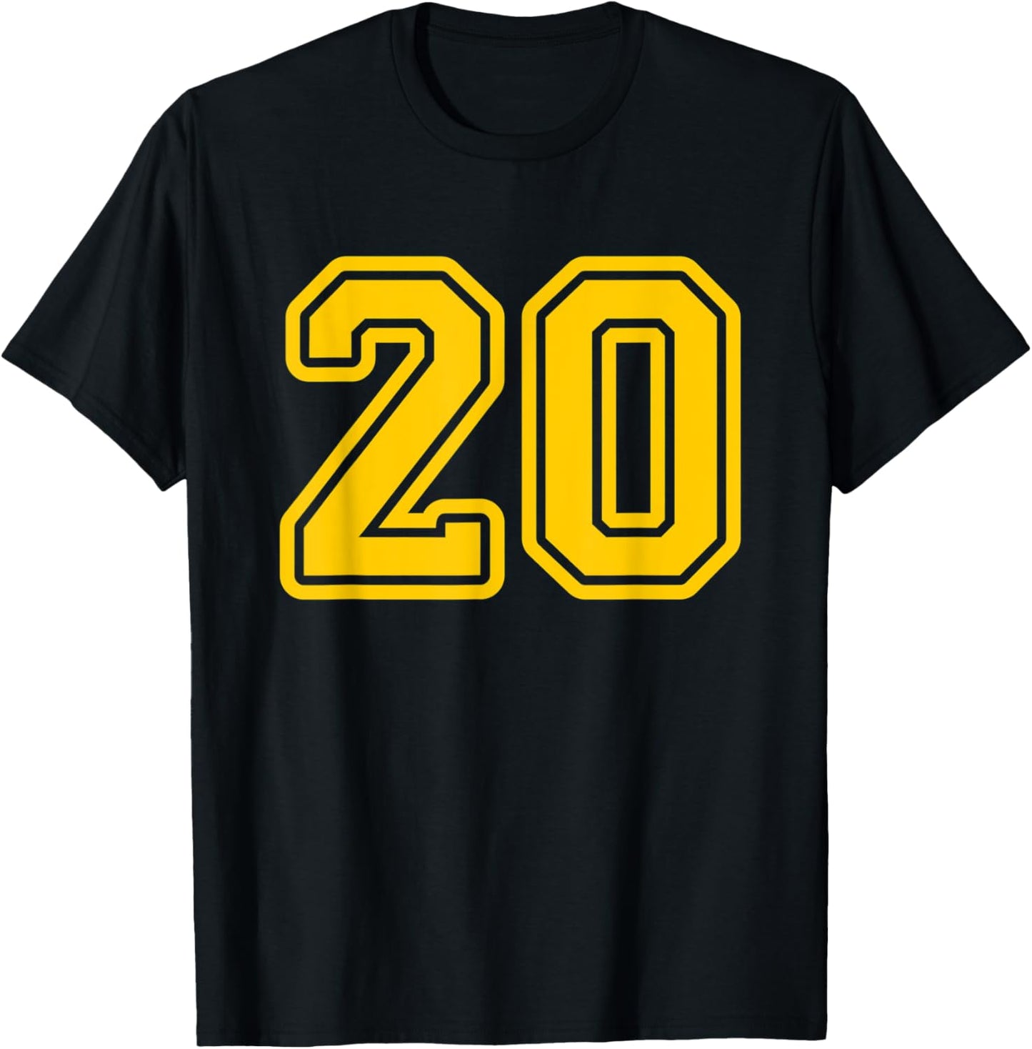 Jersey #20 Golden Yellow Sports Team Jersey Number 20 T-Shirt - T-Shirt | Black
