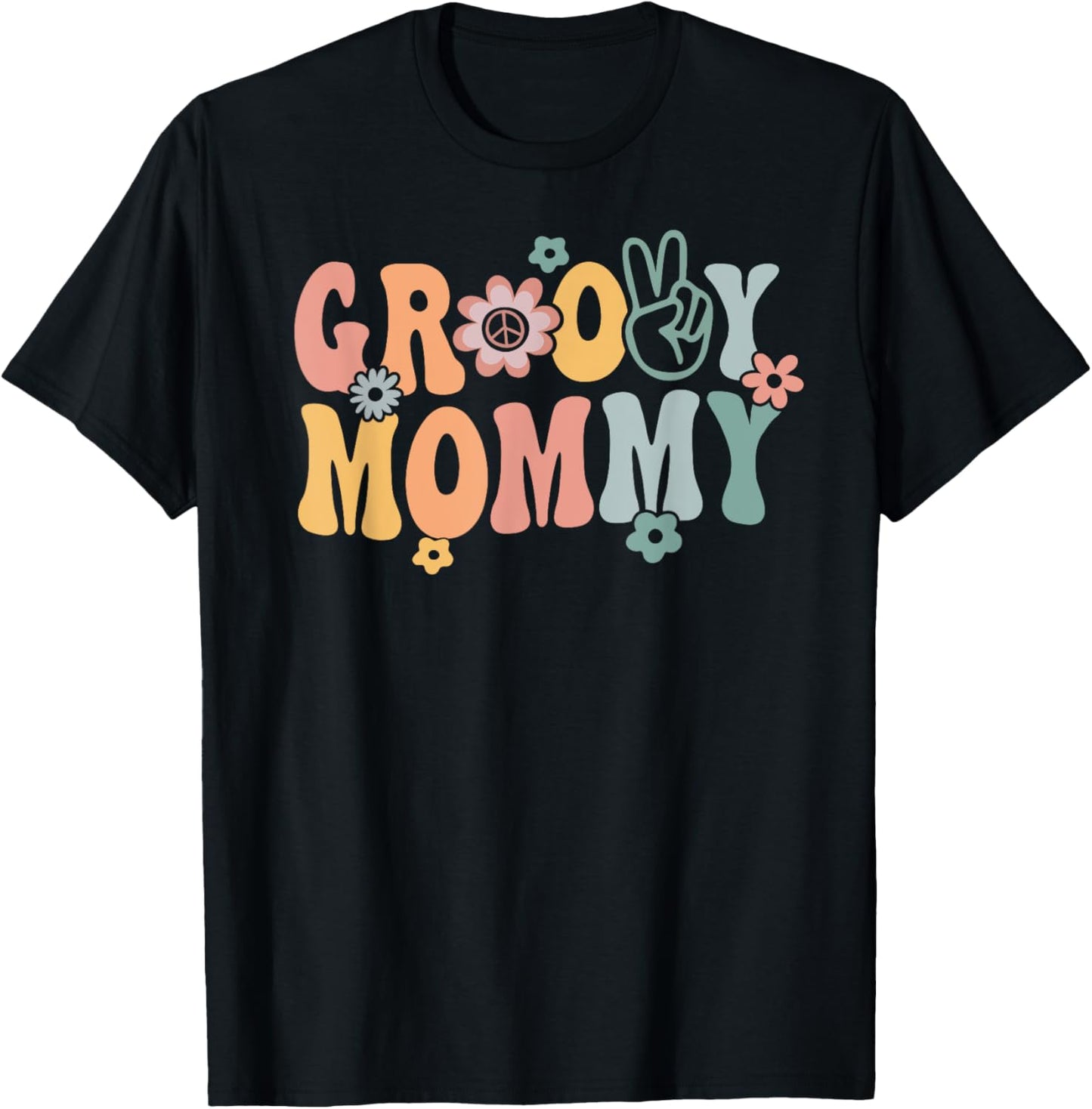Groovy Mommy Retro Mom Matching Family 1st Birthday Party T-Shirt - T-Shirt | Black