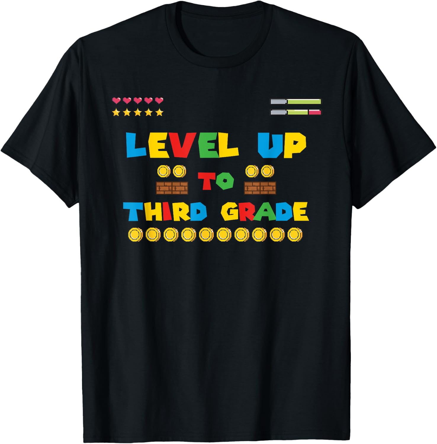 Level Up To Third Grade 3rd Kiddo Game Gaming Back to School T-Shirt - T-Shirt | Black