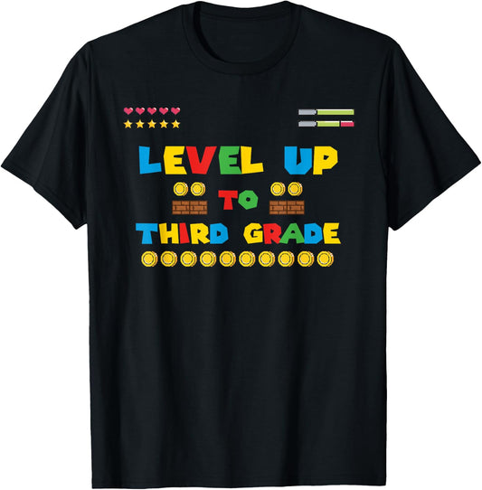Level Up To Third Grade 3rd Kiddo Game Gaming Back to School T-Shirt - T-Shirt | Black