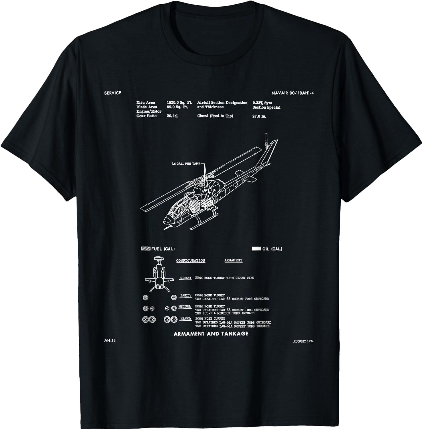 Huey Twin Cobra AH-1J Military Helicopter Engineering Plan T-Shirt - T-Shirt | Black