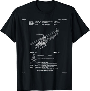 Huey Twin Cobra AH-1J Military Helicopter Engineering Plan T-Shirt - T-Shirt | Black