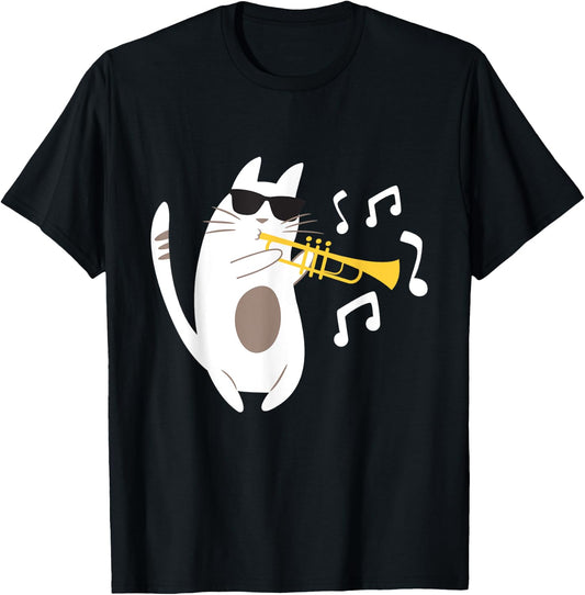 The Trumpeter Cat - Trumpet Player Marching Band Men Women Girls Kids T-Shirt - T-Shirt | Black
