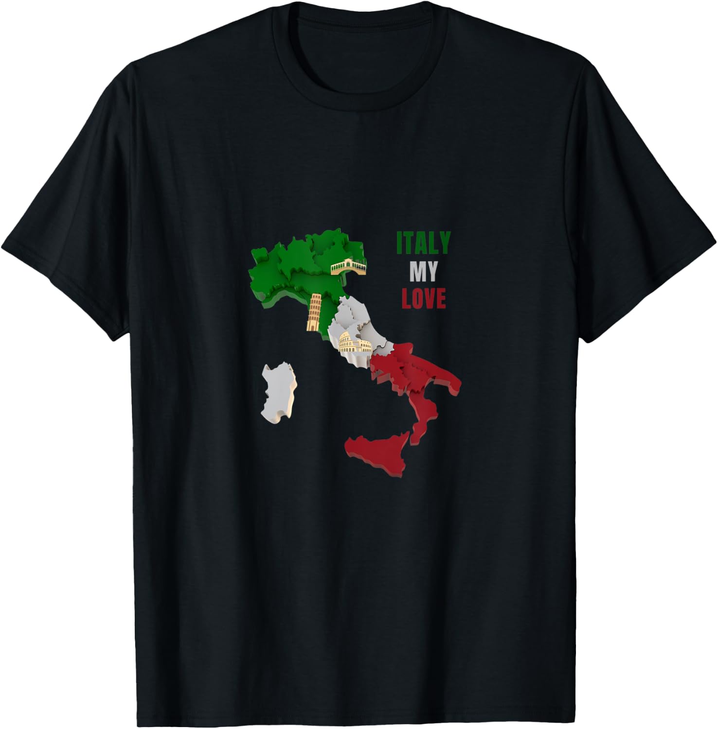 Italy Map Italian Shoe Green White Red Italy Flag Men Women T-Shirt - T-Shirt | Black