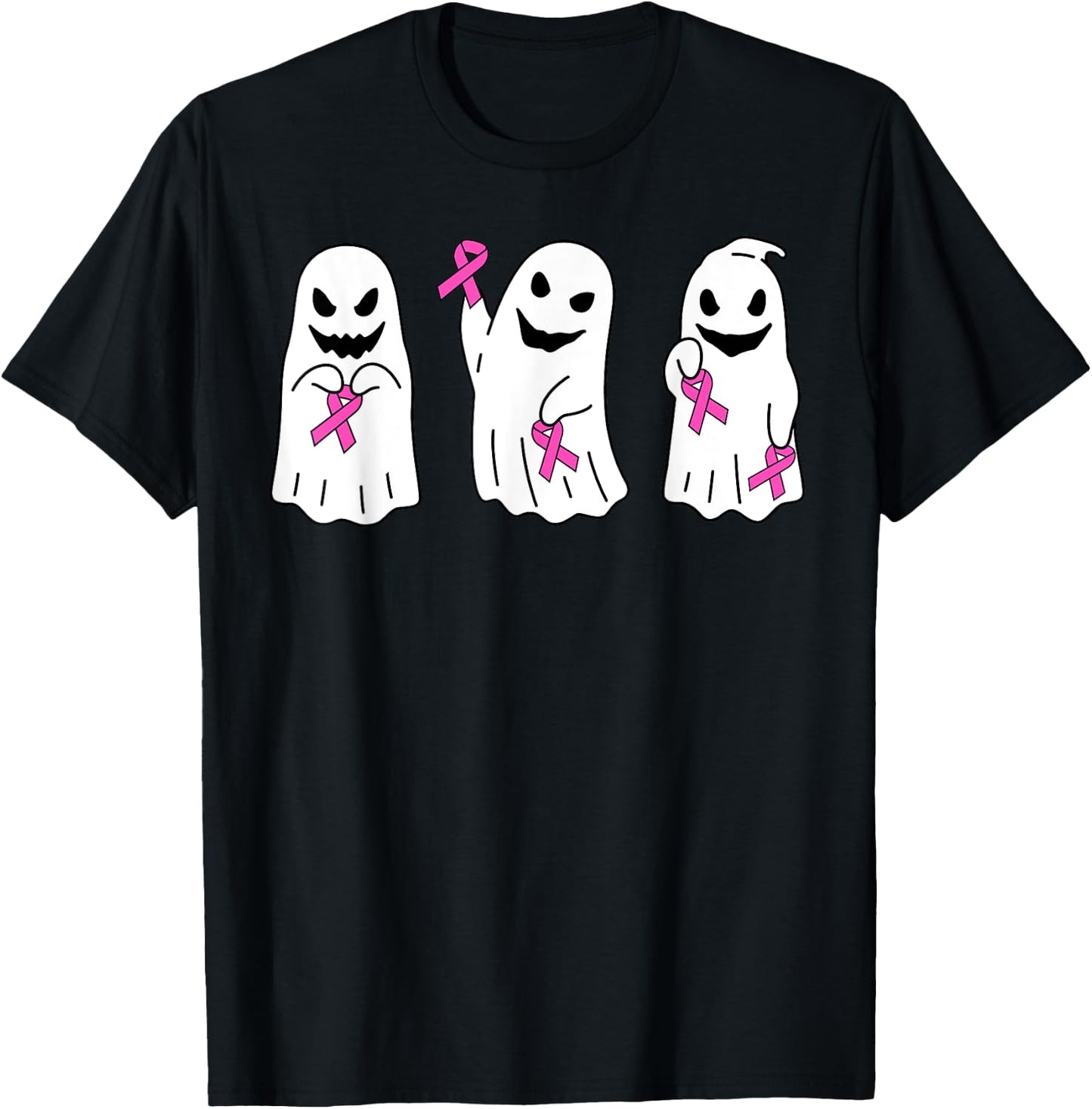 Pink Ribbon Breast Cancer Awareness Ghost Women Kids Toddler T-Shirt - T-Shirt | Black