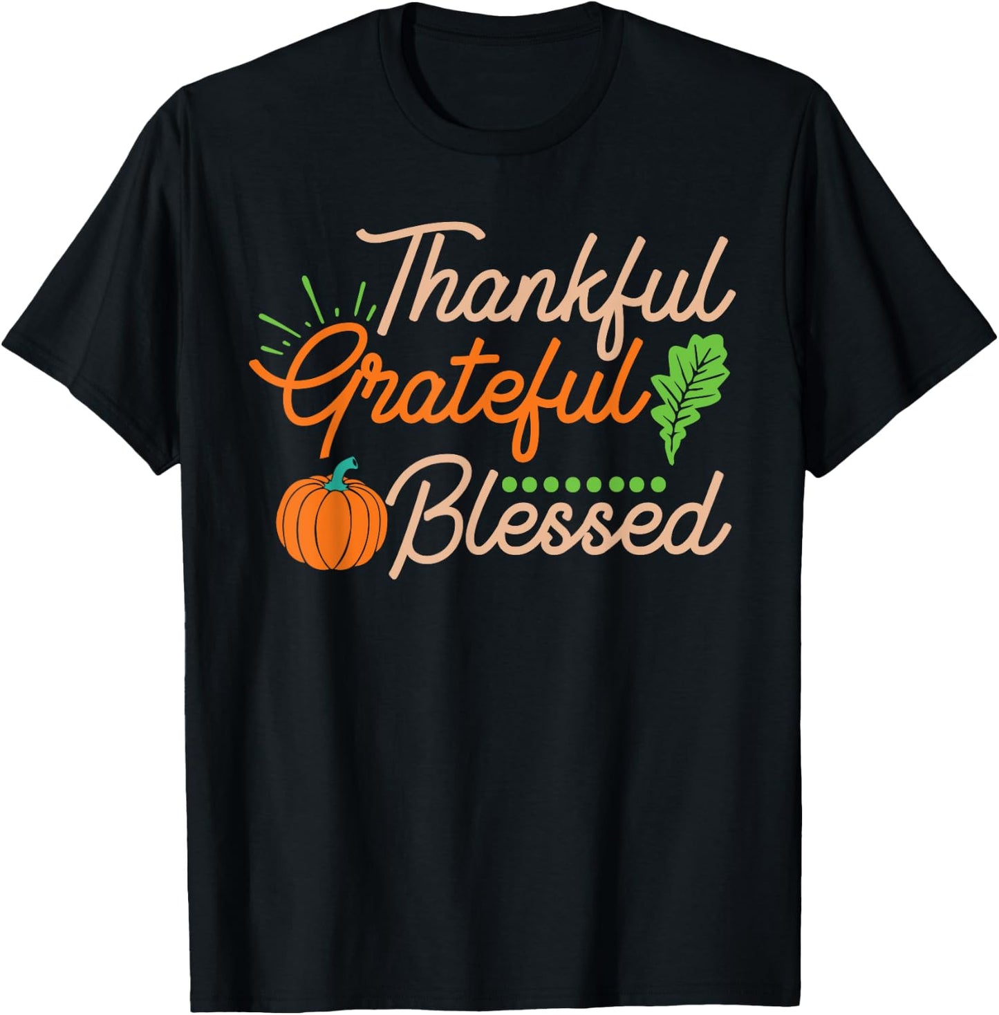 Thanksgiving Family Motif - Thankful Grateful Blessed T-Shirt - T-Shirt | Black