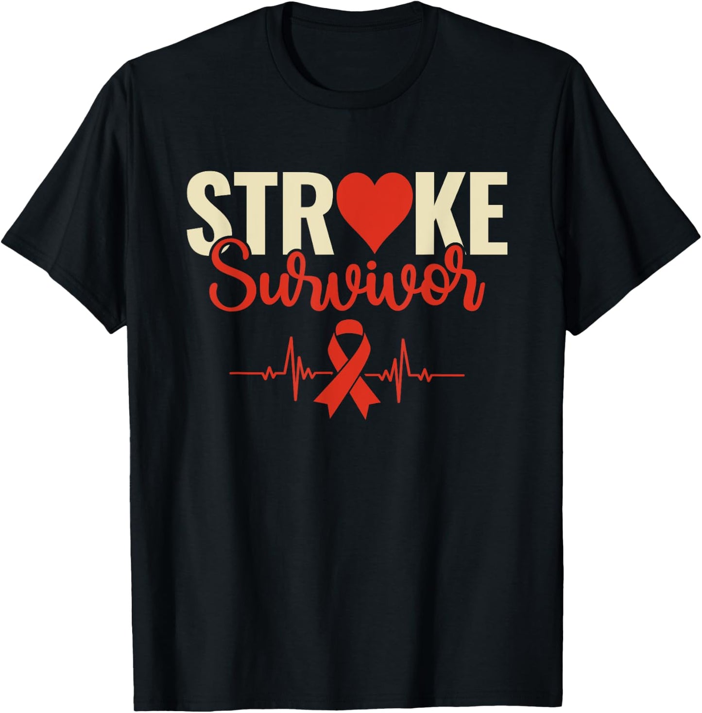 Stroke Survivor - Stroke Awareness Heart Red Ribbon T-Shirt - T-Shirt | Black