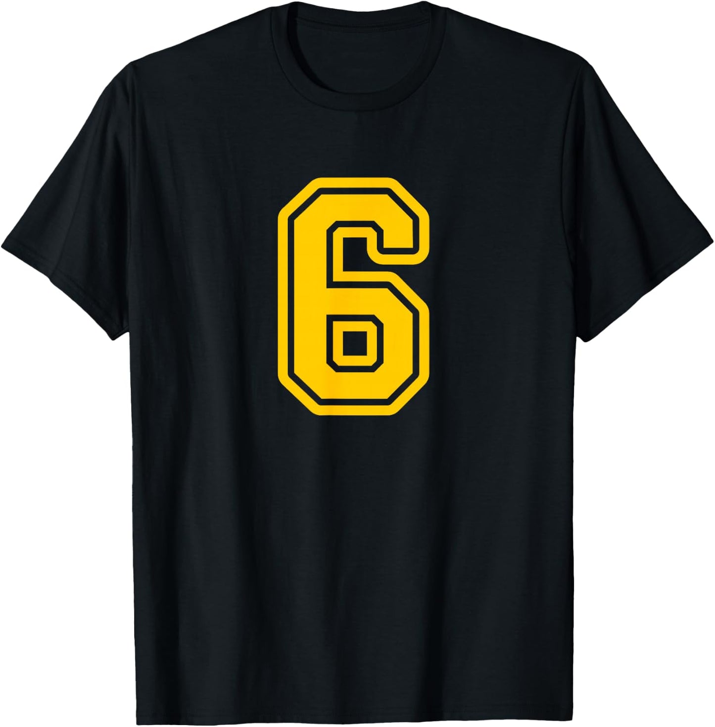 Yellow Sports Team Number #6 T-Shirt - T-Shirt | Black