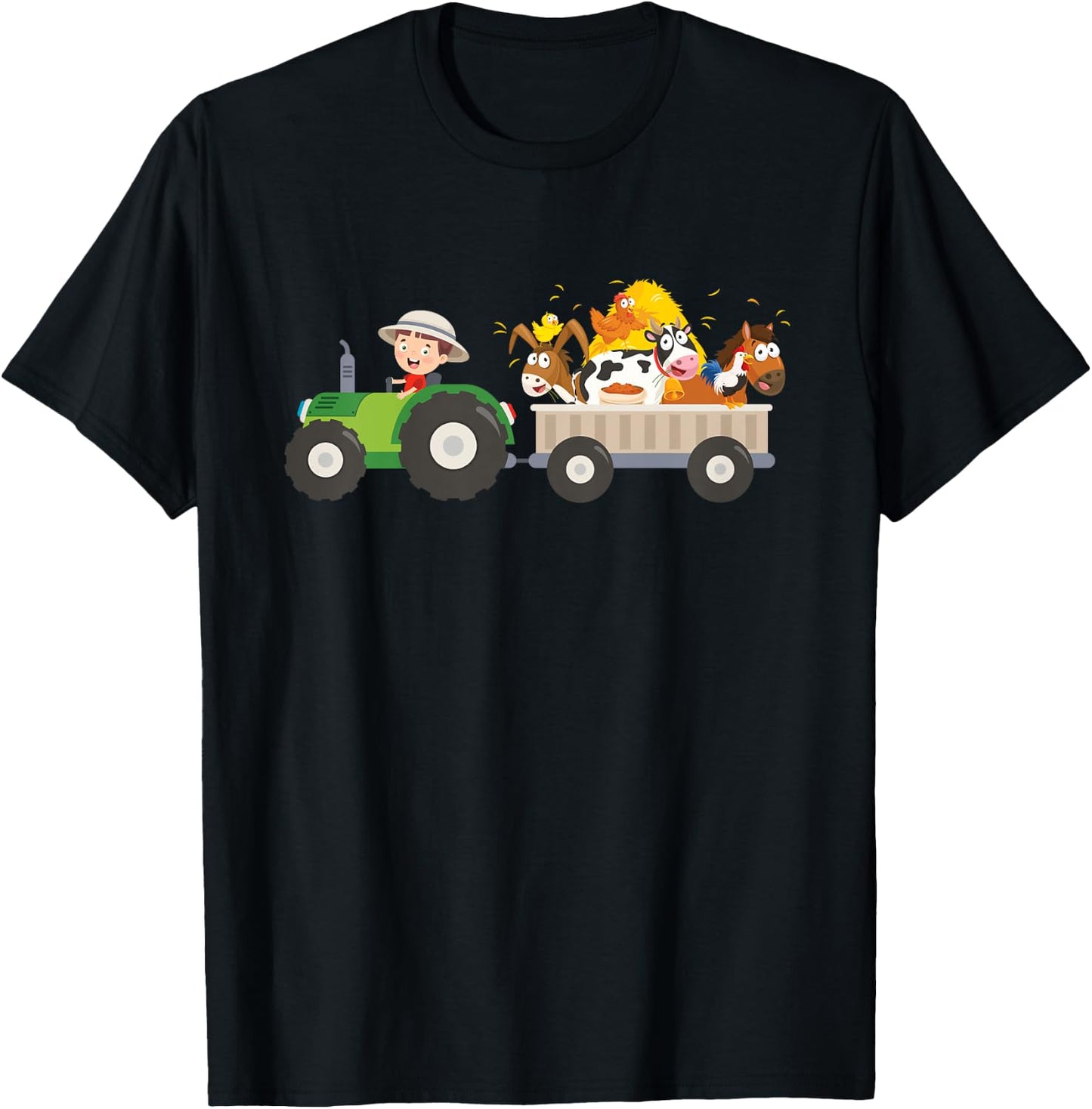 Kids Tractor Farm Farmers Animals Horse Cow Chicken Boys T-Shirt - T-Shirt | Black
