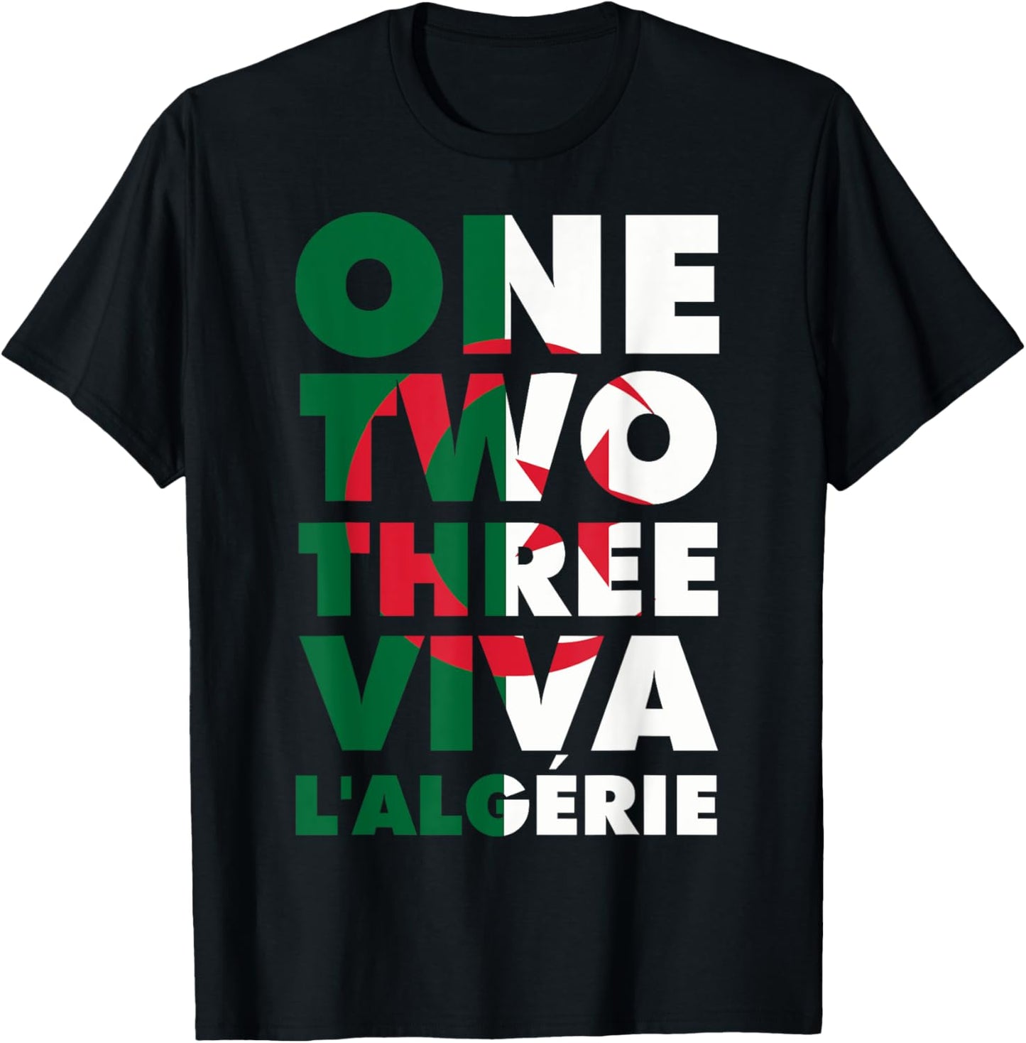 One two three viva Algeria slogan DZ Algerian humour football T-Shirt - T-Shirt | Black