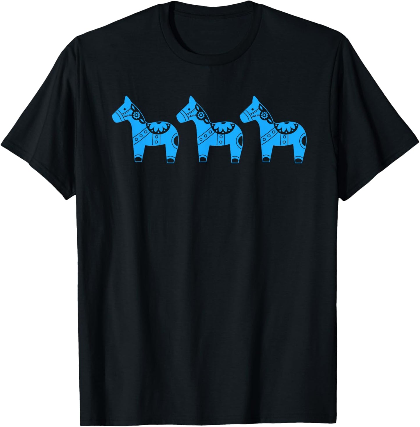 Novelty Swedish Dala Horse Scandinavian Ponies Blue Toy T-Shirt - T-Shirt | Black