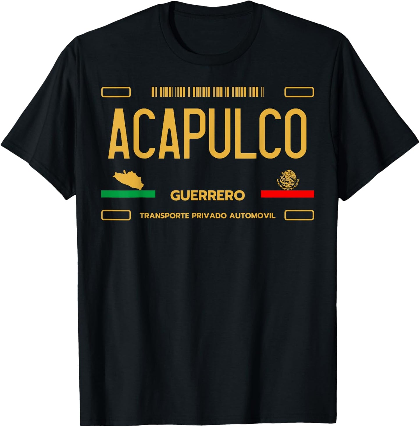 Acapulco License Plate, Acapulco Guerrero, Acapulco T-Shirt - T-Shirt | Black
