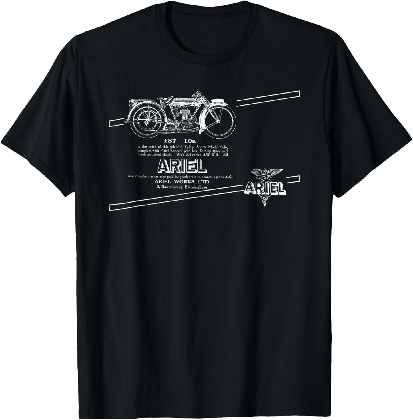 1922 Ariel Motorcycles Birmingham England T-Shirt - T-Shirt | Black