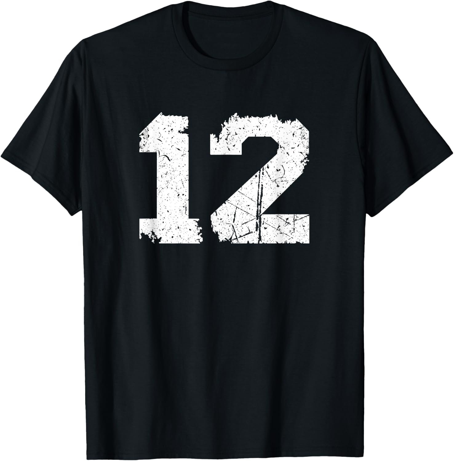 Number #12 Sports Jersey Vintage Torn White Lucky Number T-Shirt - T-Shirt | Black