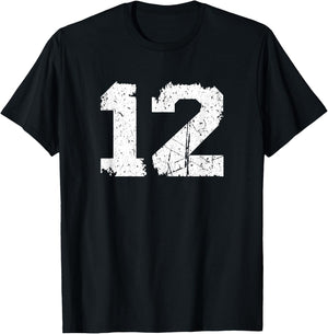 Number #12 Sports Jersey Vintage Torn White Lucky Number T-Shirt - T-Shirt | Black