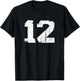 Number #12 Sports Jersey Vintage Torn White Lucky Number T-Shirt - T-Shirt | Black