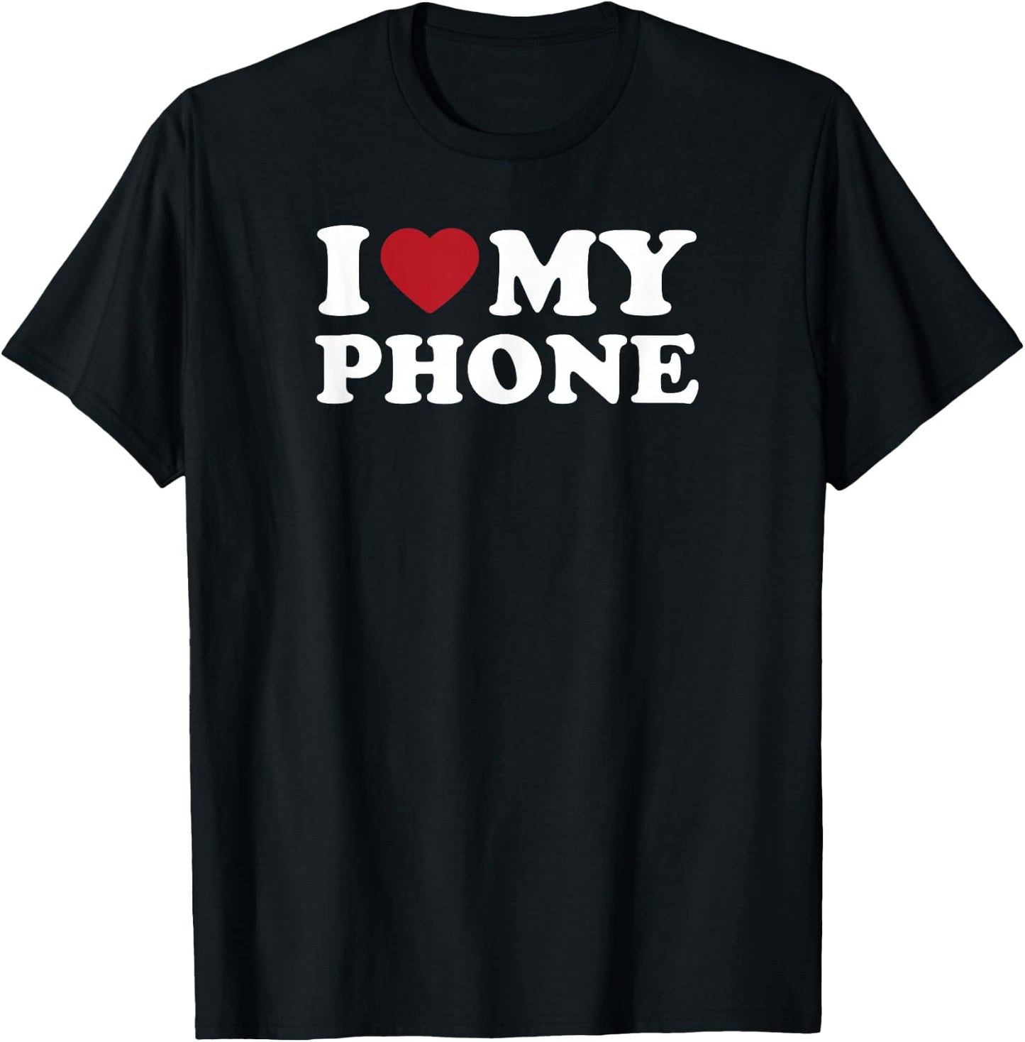 I Love My Phone Retro Heart Text Design T-Shirt - T-Shirt | Black