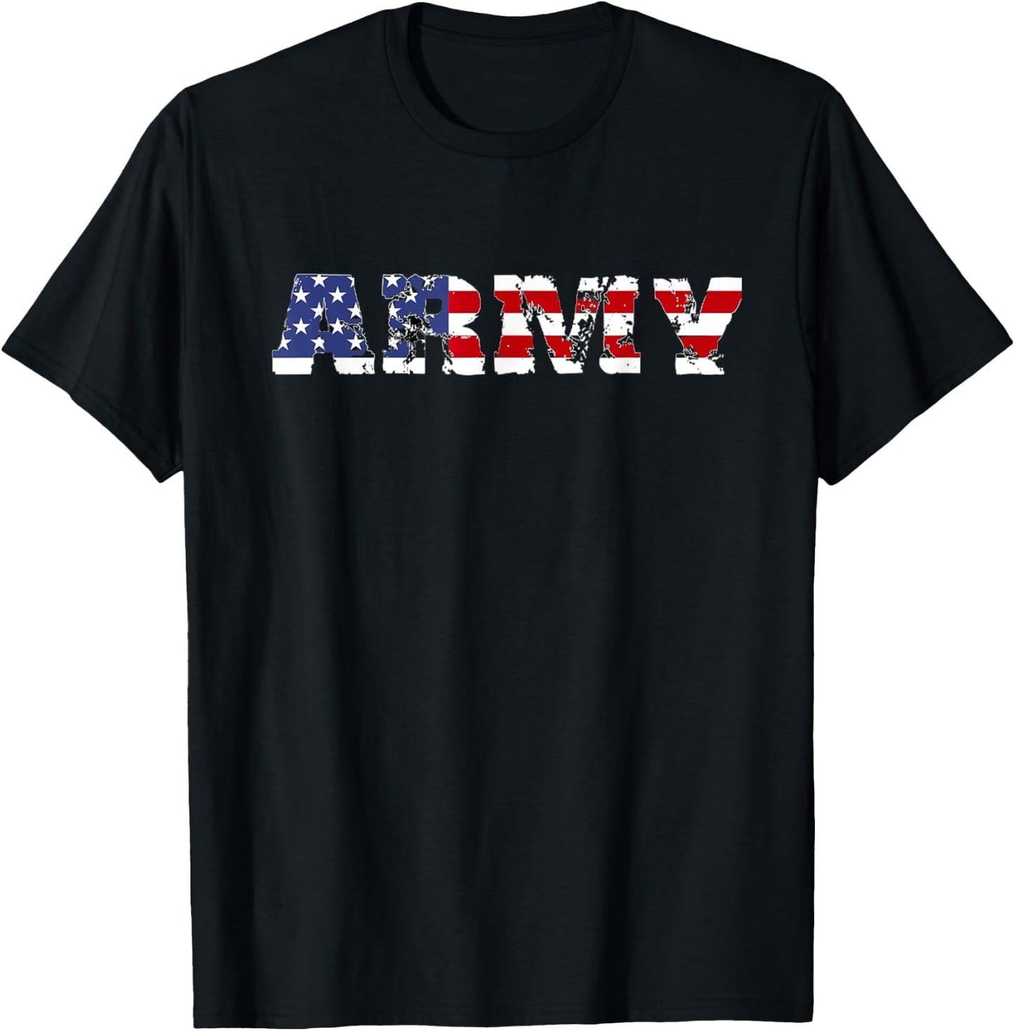Army US Flag Pattern Distressed Font Rustic US Army US Flag T-Shirt - T-Shirt | Black