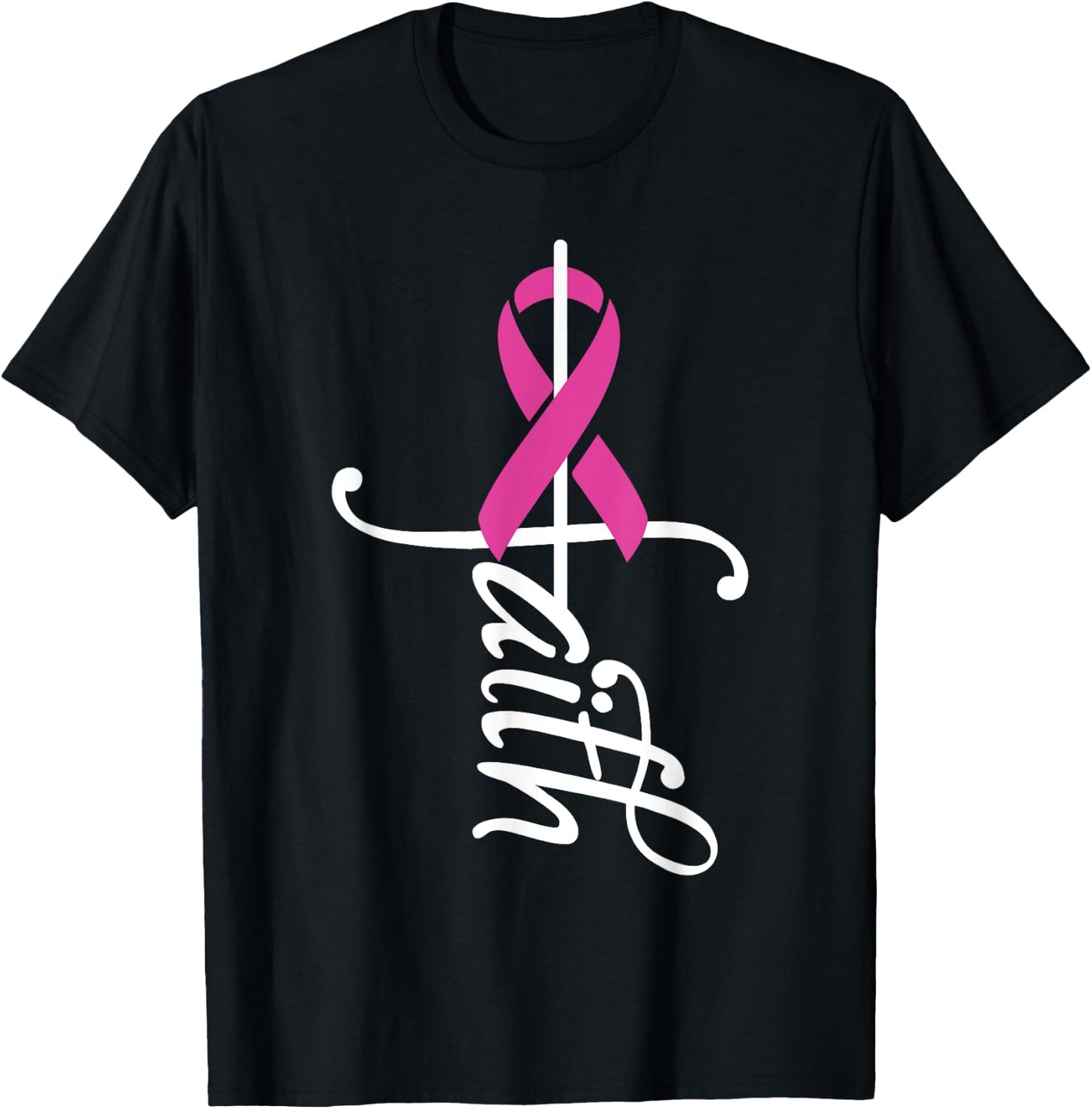 Faith Cancer Support - Ribbon Breast Cancer Awareness T-Shirt - T-Shirt | Black