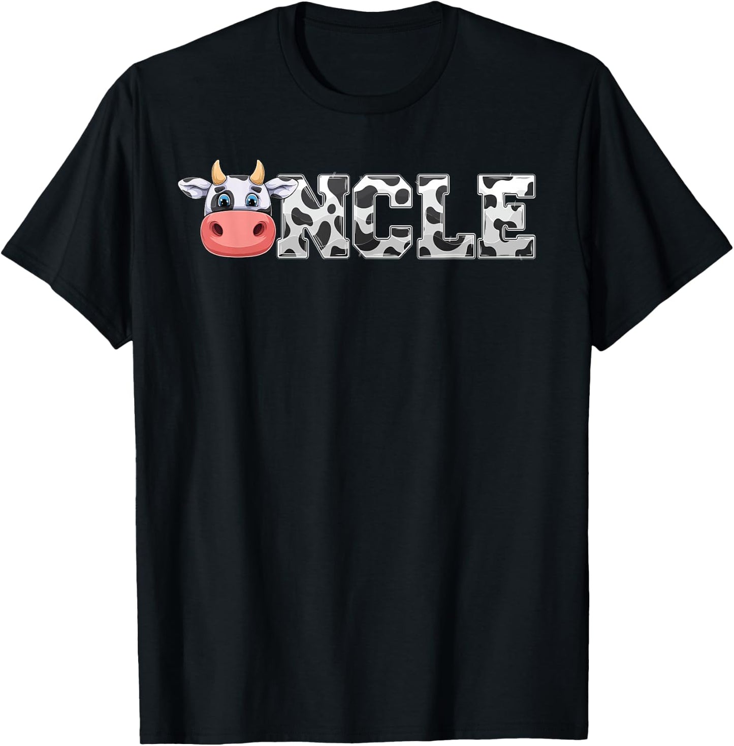Uncle Cow Print Cowboy Animal Pattern Farmer Cow Uncle T-Shirt - T-Shirt | Black