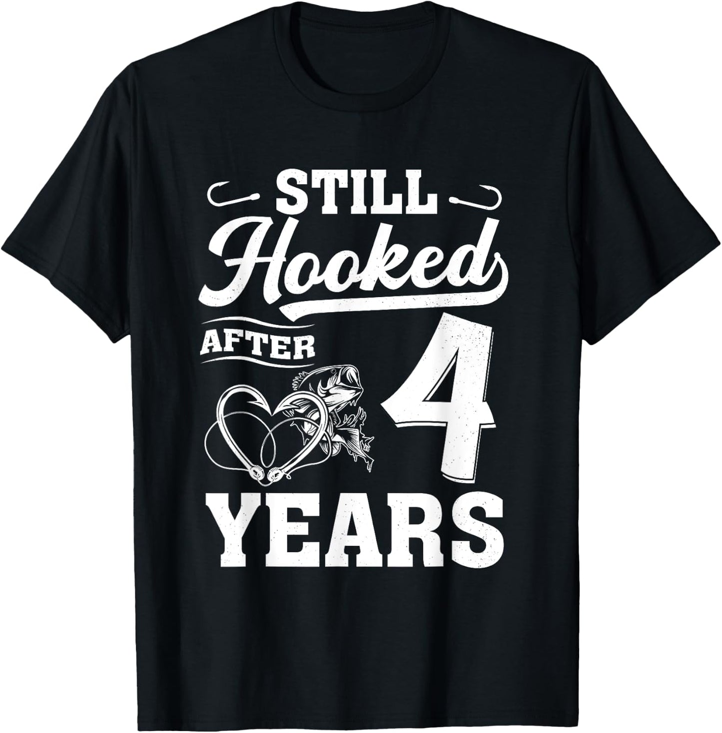 Fishing Couple 4 Years Anniversary 4th Wedding Celebration T-Shirt - T-Shirt | Black