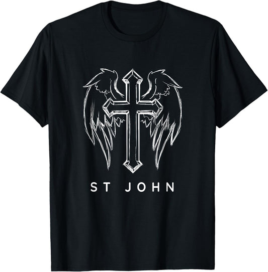 Saint John the Apostle. Traditional Catholic Prayer Angel T-Shirt - T-Shirt | Black