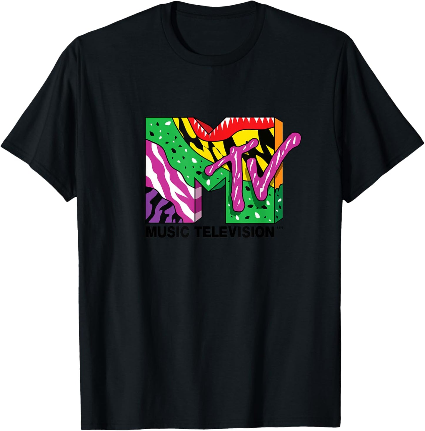 Mademark x MTV - The official MTV Logo with colorful crazy wild creative art T-Shirt - T-Shirt | Black