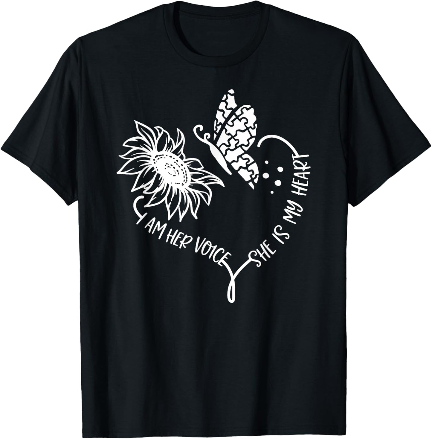 I am Her Voice She Is My Heart Autism Awareness T-Shirt - T-Shirt | Black