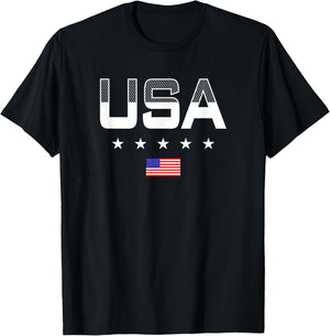 USA Women Men Patriotic American Flag 4th of July T-Shirt - T-Shirt | Black