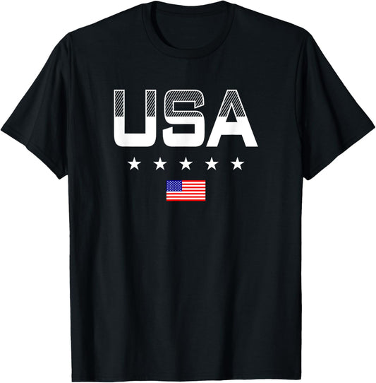 USA Women Men Patriotic American Flag 4th of July T-Shirt - T-Shirt | Black