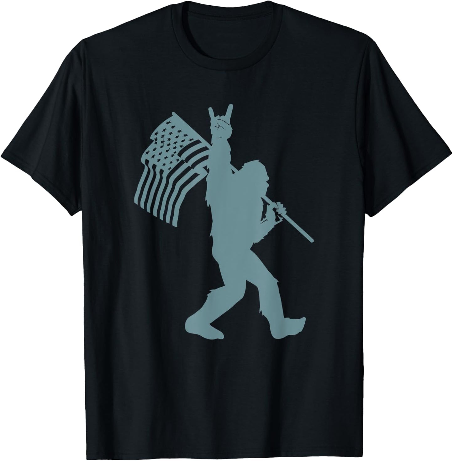 Funny Rock On Bigfoot Sasquatch Rock And Roll USA Flag Kids Men T-Shirt - T-Shirt | Black