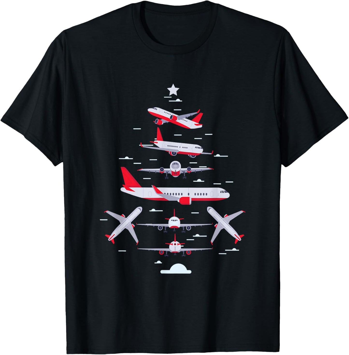 Airplane Christmas Tree Pilot Merry Christmas Xmas Tree T-Shirt - T-Shirt | Black