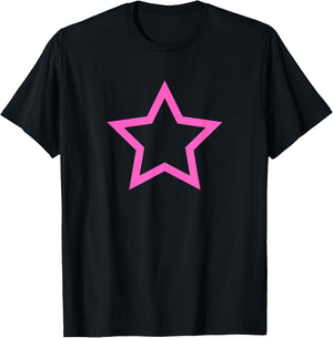 Pink Star Retro Y2k Aesthetic T-Shirt - T-Shirt | Black