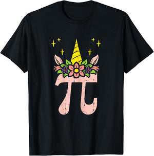 Pi Day Symbol Unicorn Head Cute 314 Math Pun Geek Girls Kids T-Shirt - T-Shirt | Black