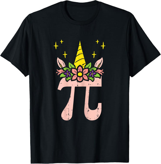 Pi Day Symbol Unicorn Head Cute 314 Math Pun Geek Girls Kids T-Shirt - T-Shirt | Black