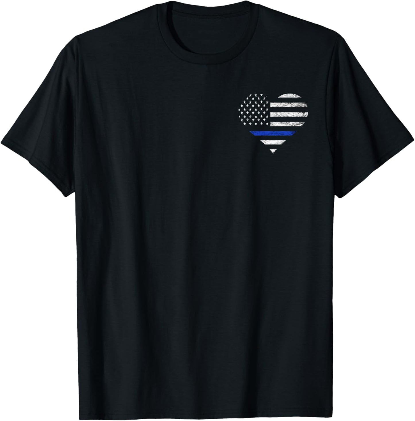 Police Officer Heart Flag American Thin Blue Line Deputy T-Shirt - T-Shirt | Black