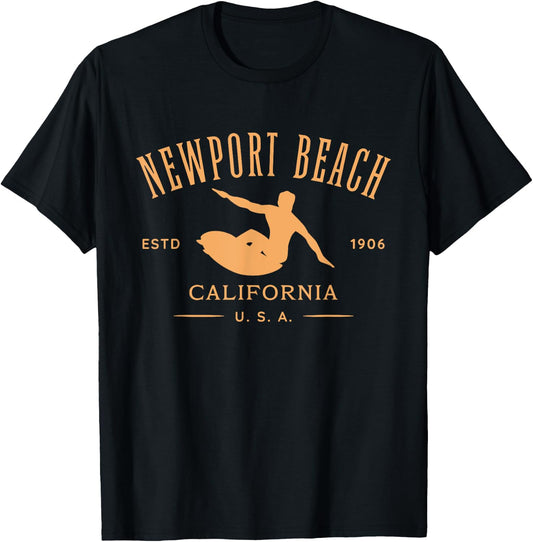 Newport Beach California Surf Design T-Shirt - T-Shirt | Black